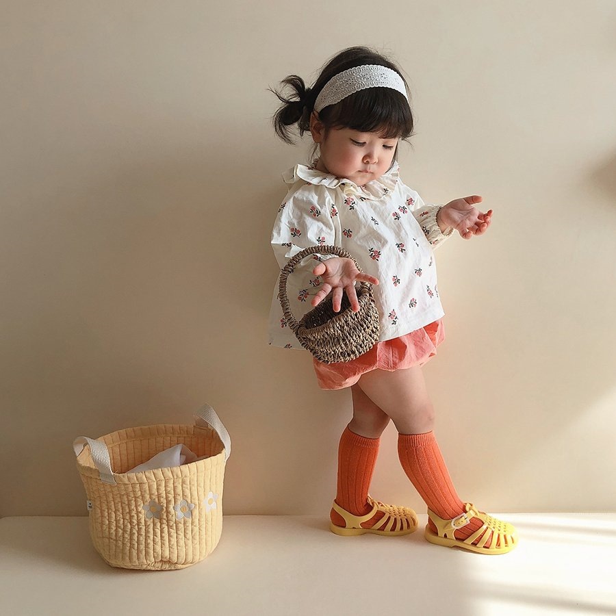 Girl's Long-sleeved Lapel Floral Shirt Top Shorts