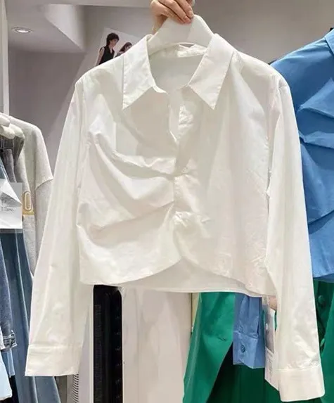 Irregular Design Fashionable And Versatile Lapel Tops - White