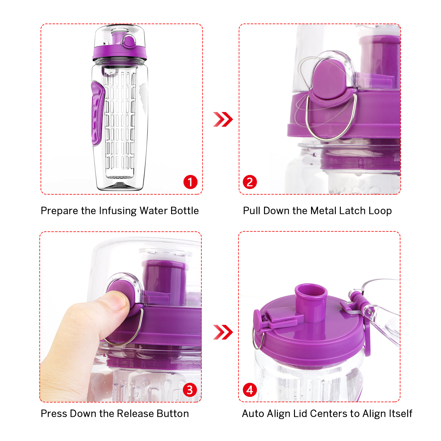 3 Color Options - 1Pc Fruit Infuser Water Bottle 32OZ Juice Shaker Sport With Flip Top Lid Anti-Slip Grips For Office Home Sport Running Walking Hiking - Image 8