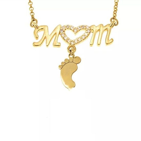 Cross Border New Personalized English Name Mother'S Day Family Stainless Steel Foot Plate And Diamond Necklace