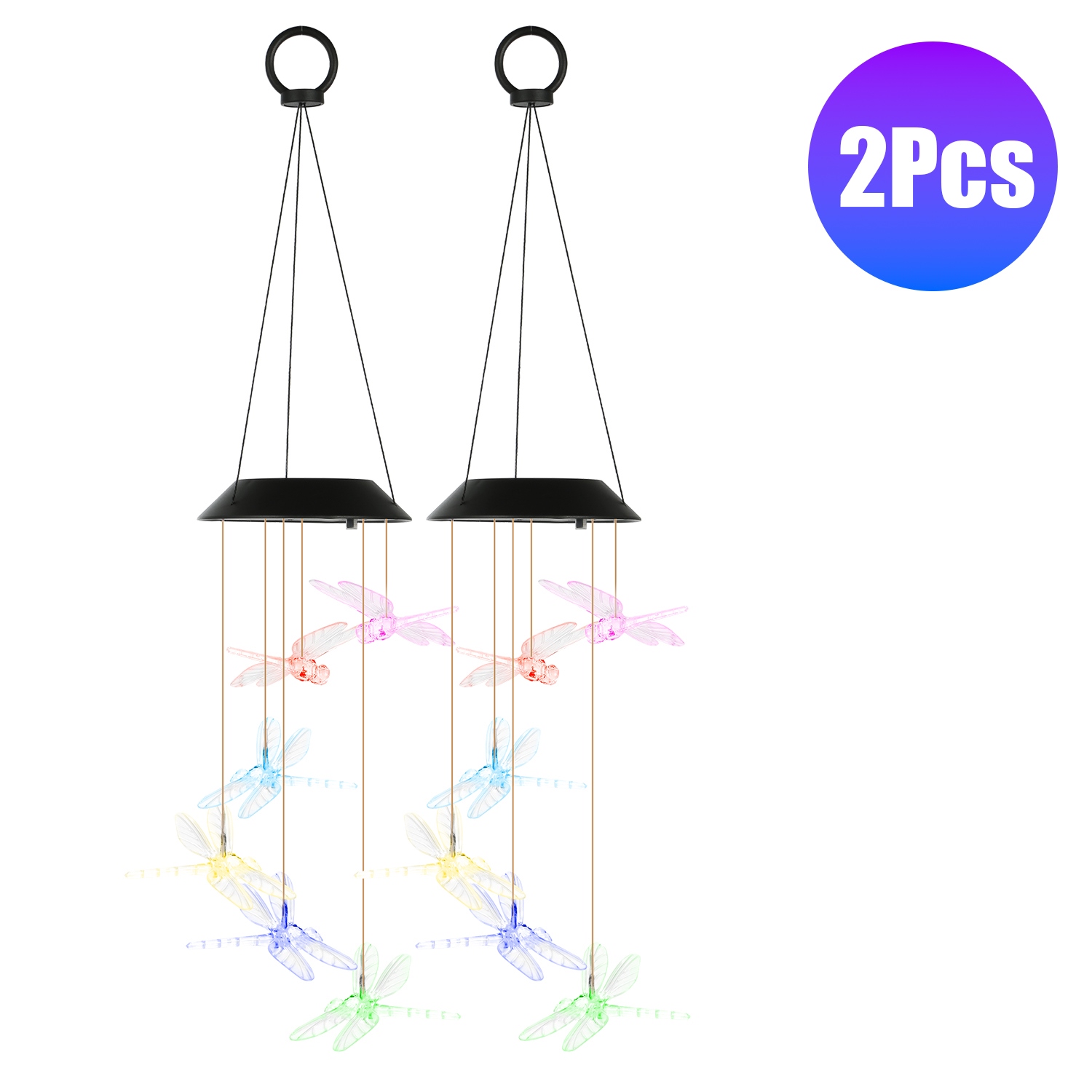 1Pc 2Pc Quantity Options Solar Dragonfly Wind Chime 7 Color Changing Wind Chime For Outside IPX4 Waterproof Outdoor Garden Yard Decor