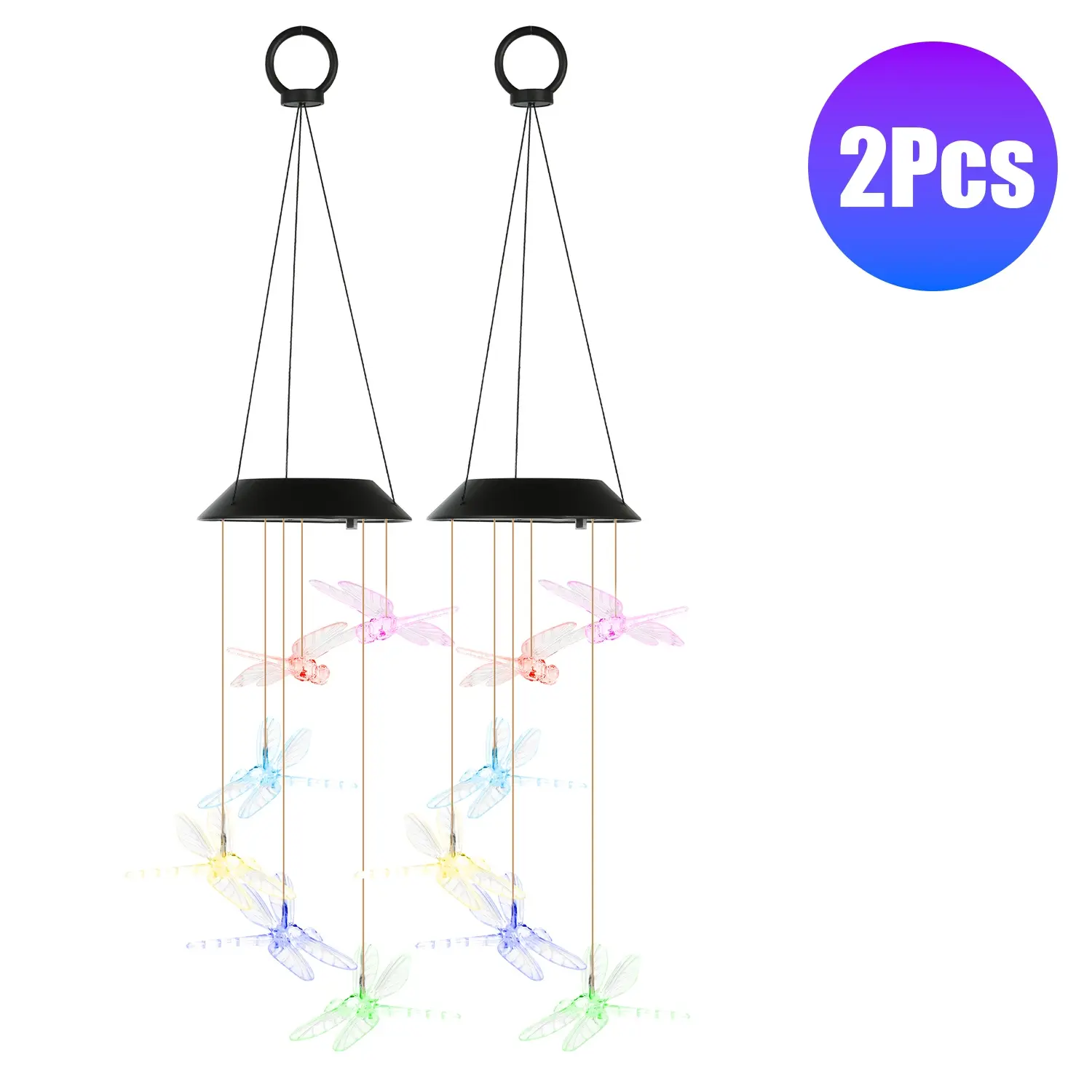 1Pc 2Pc Quantity Options Solar Dragonfly Wind Chime 7 Color Changing Wind Chime For Outside IPX4 Waterproof Outdoor Garden Yard Decor