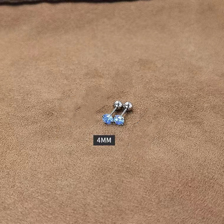 S999 Sterling Silver Sky Blue Screw Stud Earrings