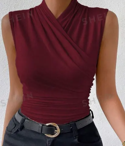 Women's Fashion Summer Solid Color Crisscross Pleated Sleeveless Tank