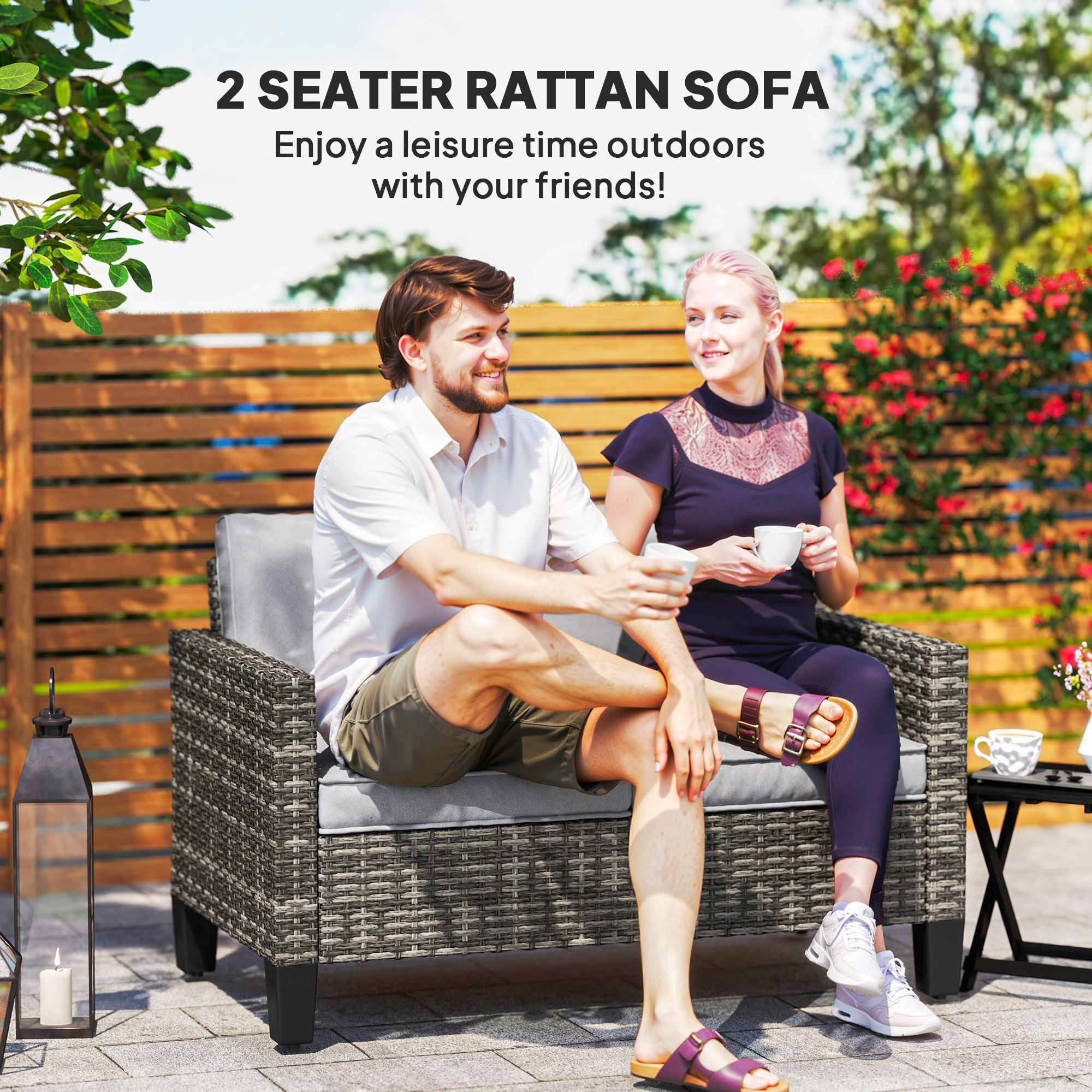 Double rattan outdoor sofa - dark gray