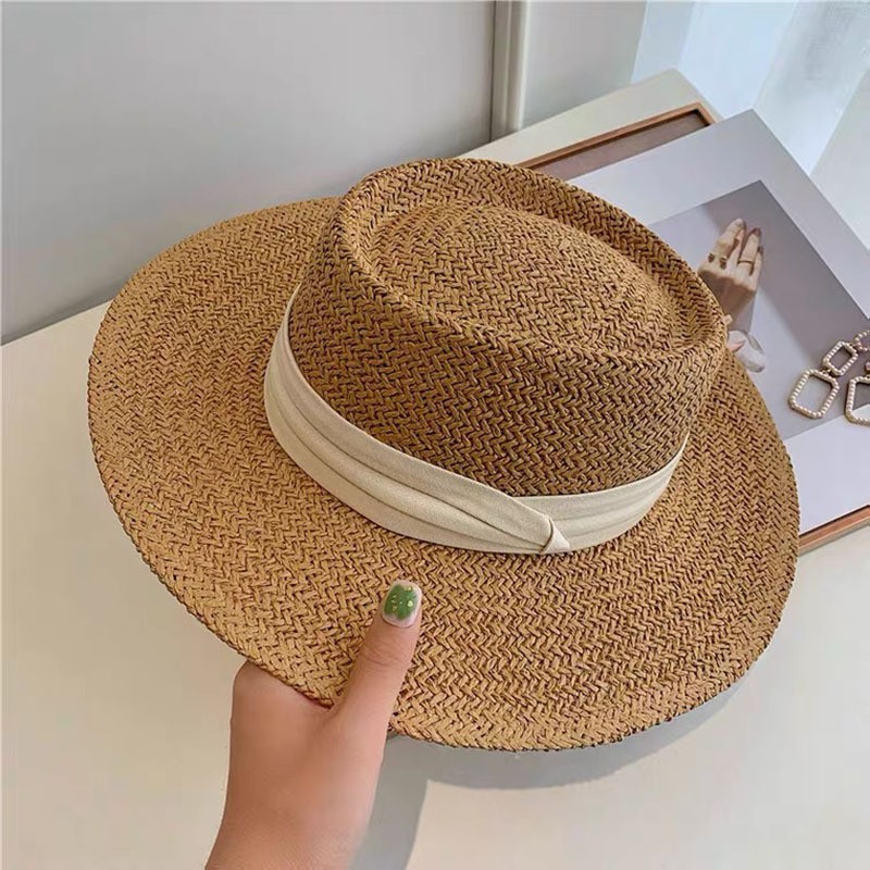 Summer Female Flat Straw Hat Sun Visor Hat Lafite Khaki - Shop at LoveMi