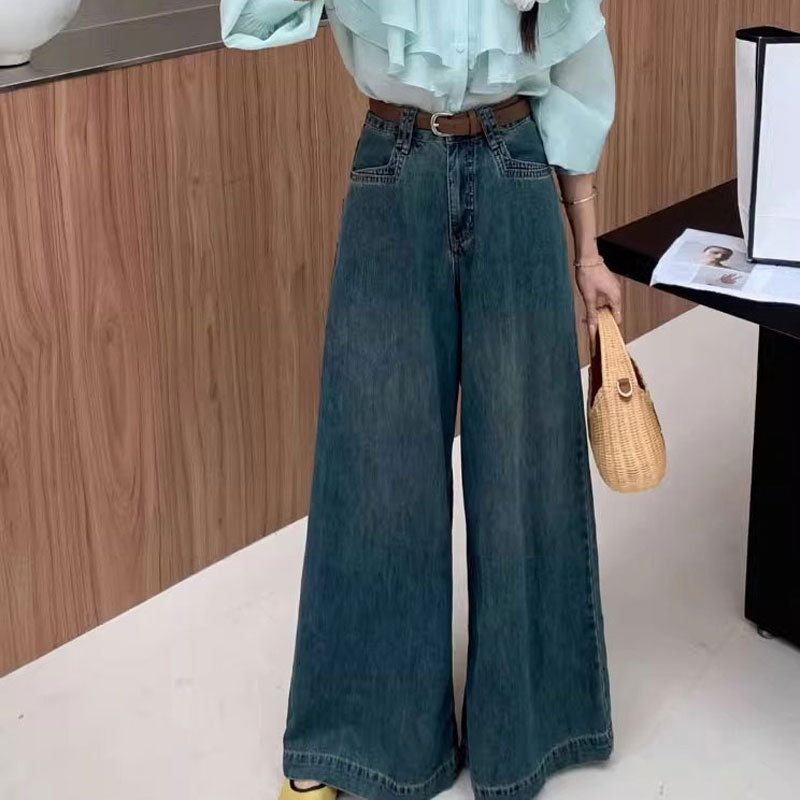 Large Wide-leg Jeans For Women, Loose Pear-shaped Retro Straight Trousers, Covering The Flesh, Versatile Autumn High Waist Mopping Pants