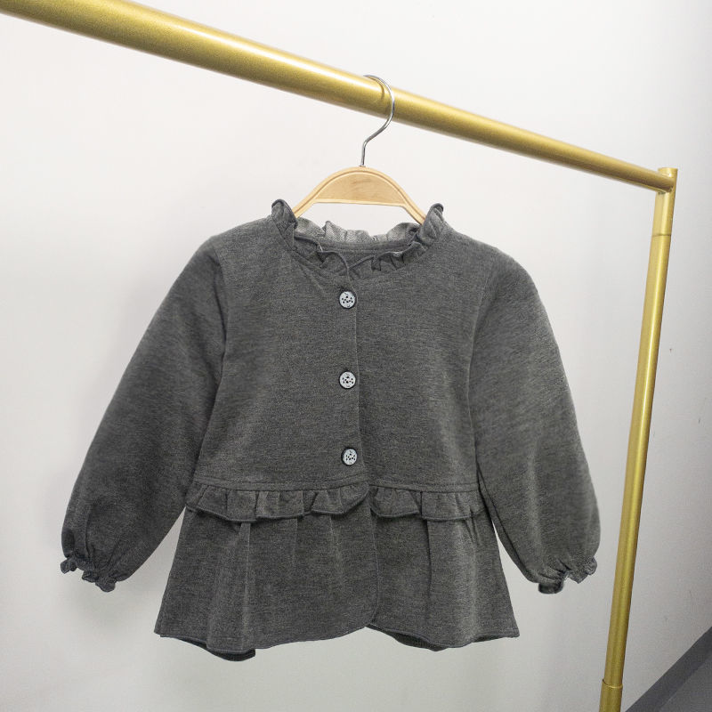 Tong Ruffle Collar Small Jacket Spring And Autumn Foreign Style Baby Infant Splicing Cardigan Top