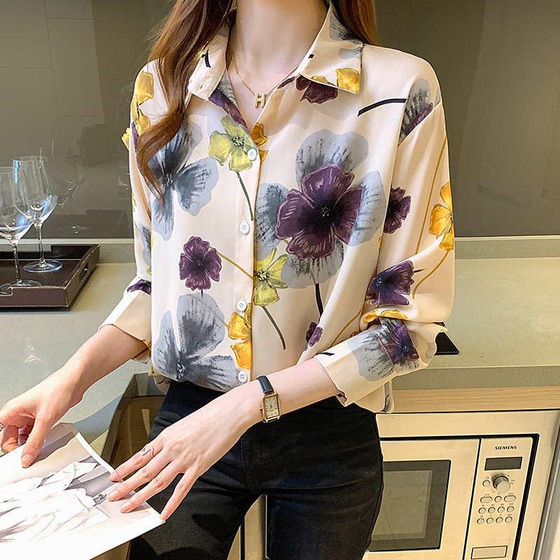 Title 2, Floral Small Shir Chiffon Shirt Loose Women