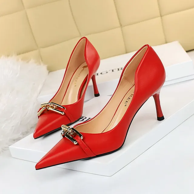 Elegant Women's Shoes Stiletto High Heel Shallow Mouth Pointed Toe Red - Shop at LoveMi