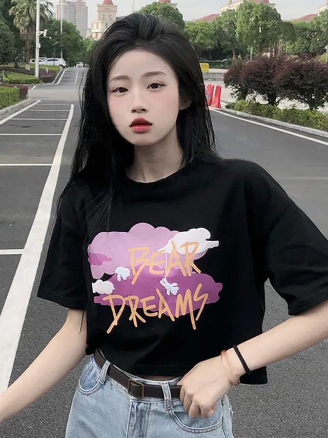 Short Bear T Shirt Ins Tide Super Hot Summer Black - Shop at LoveMi