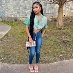 Women's Fashion Striped Cropped Short Sleeve Shirt - Green - View 1