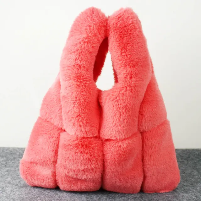 Girls Artificial Rex Rabbit Fur Tote Bag Red - Shop at LoveMi