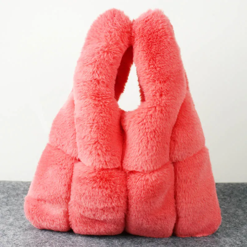 Girls Artificial Rex Rabbit Fur Tote Bag - Red
