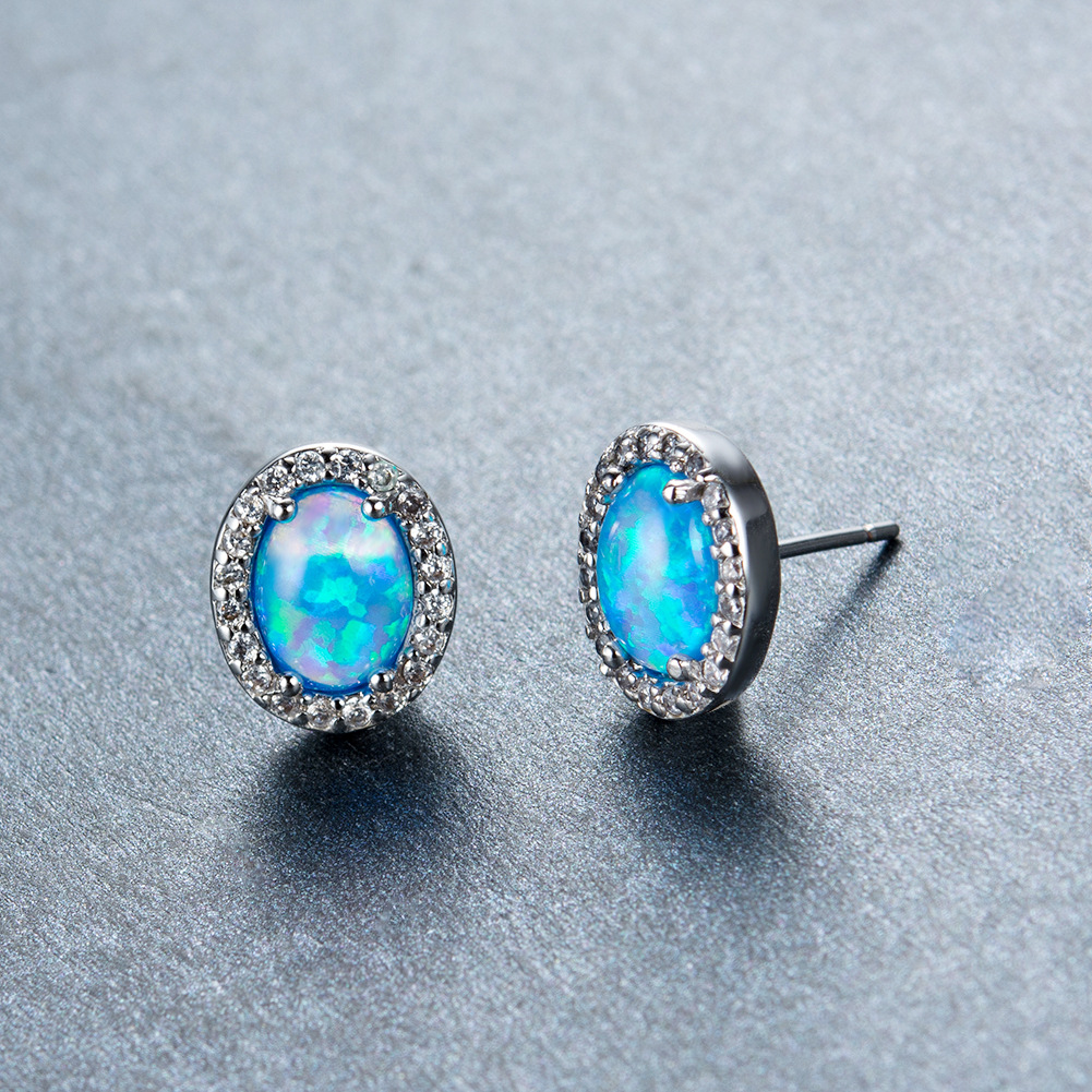 Title 4, Oval White Opal Edge White Small Diamond Studs