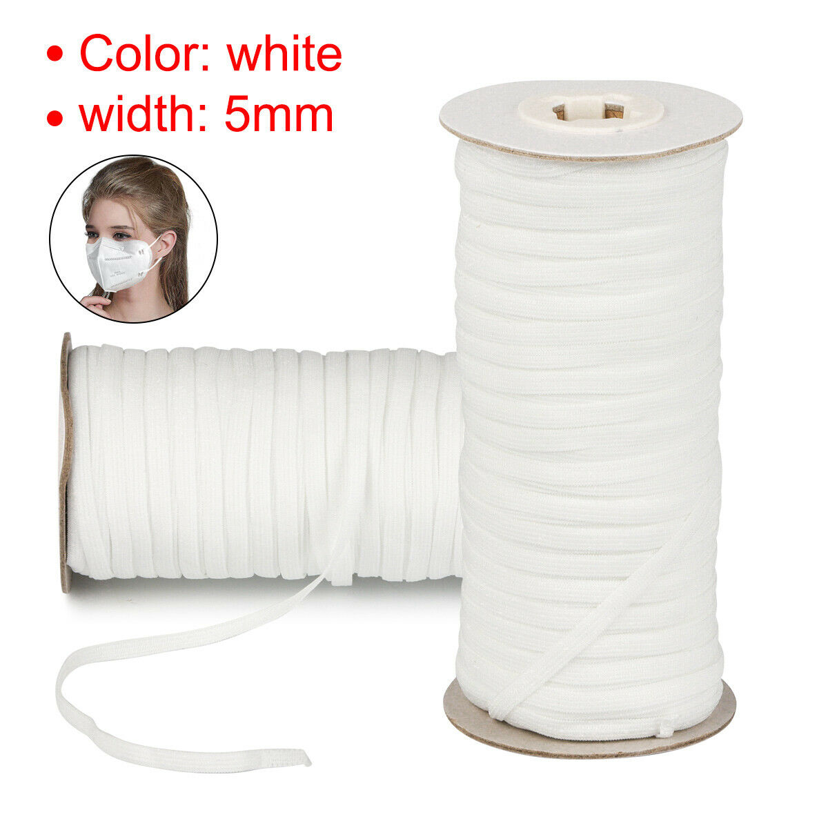5mm 75 Yards White Flat Elastic Band image 4
