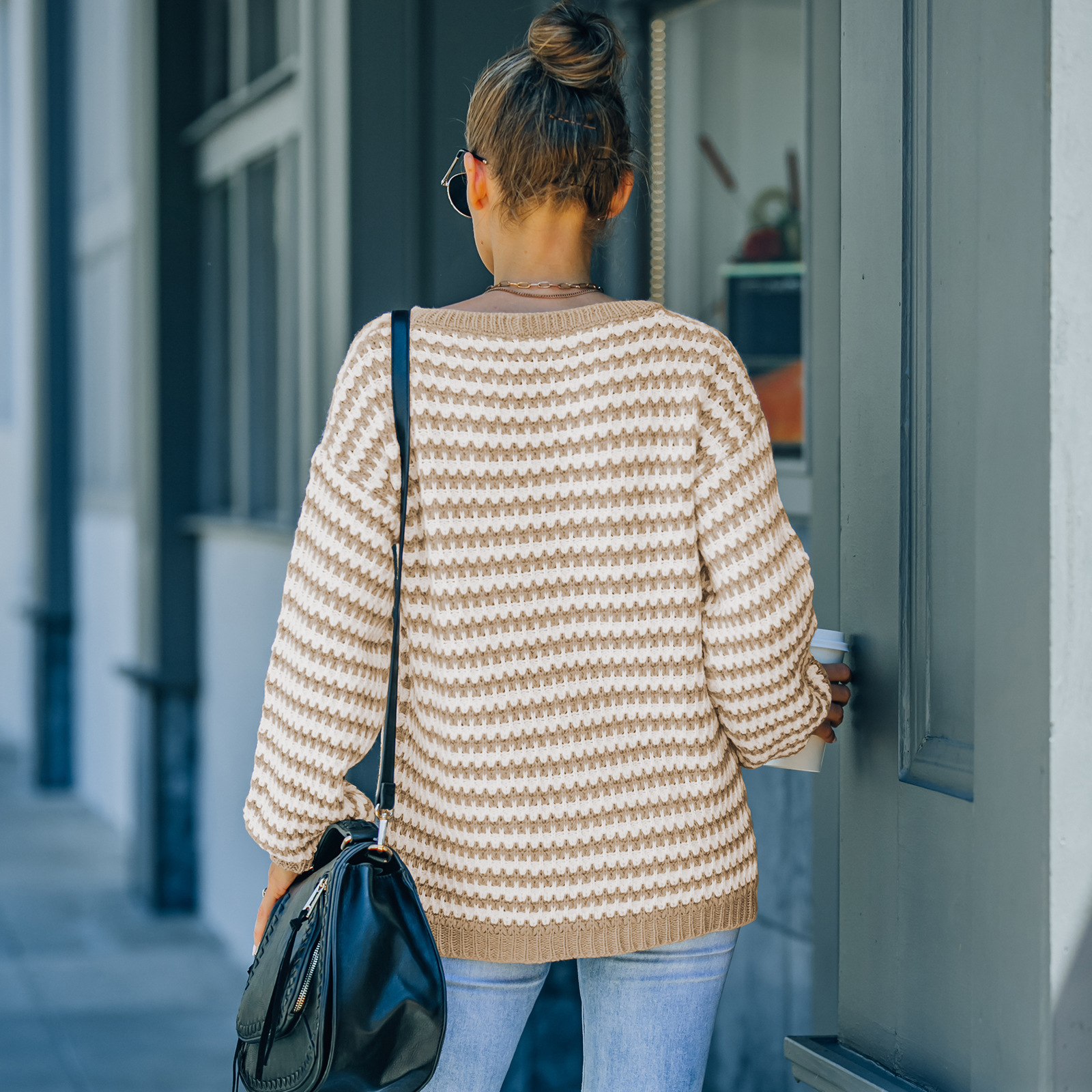 Fashion V-neck Loose Slimming Knit Sweater Pullover