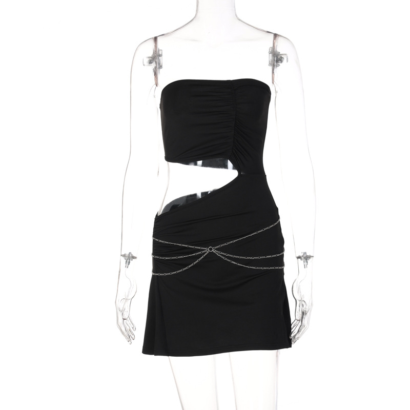 Slit Cutout Wrap Breast Chain Dress
