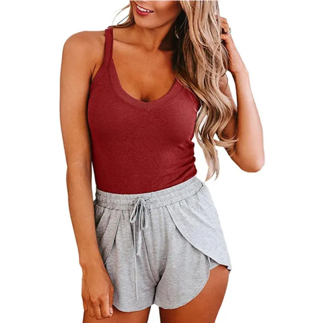 Solid Color Pit Strip V Neck Suspenders Threaded Small Vest Top Women Red - Shop at LoveMi