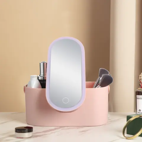 Storage Box LED Makeup Mirror Portable Travel Organizer Carrying
