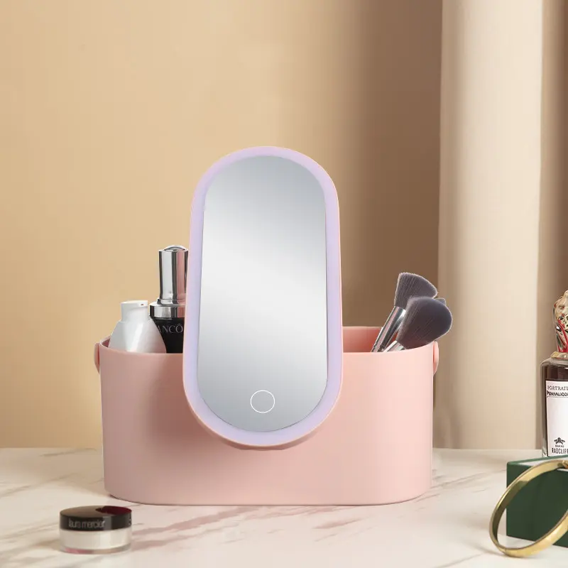 Storage Box LED Makeup Mirror Portable Travel Organizer Carrying