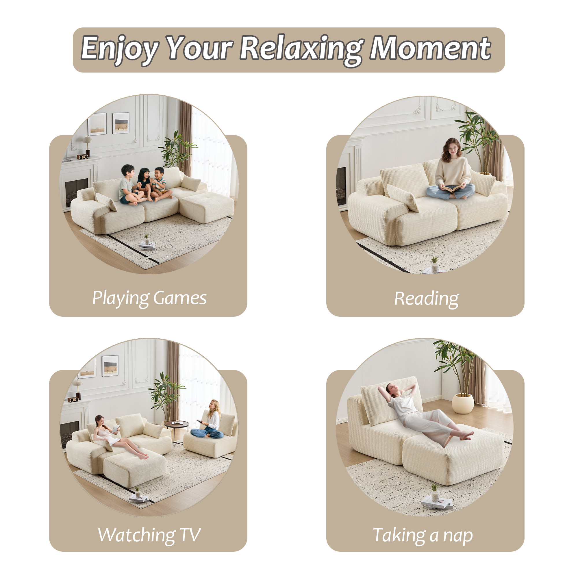 Modern Memory Foam Modular Sectional Sofa | Extra-Deep Corduroy Couch, Pet-Friendly, No Assembly Required – Beige - Image 2