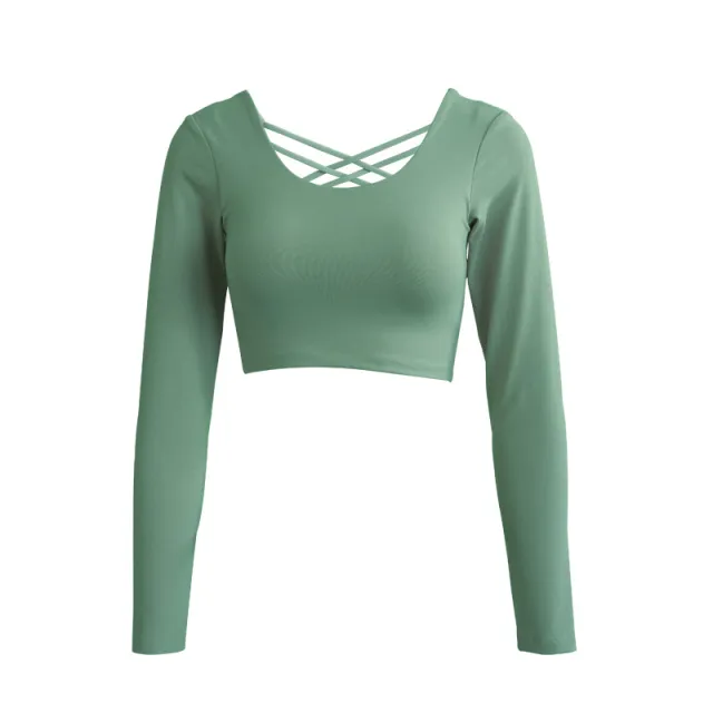 Women's Elastic Fitness Clothes With Chest Pad Yoga Clothes Lotus Leaf Green - Shop at LoveMi