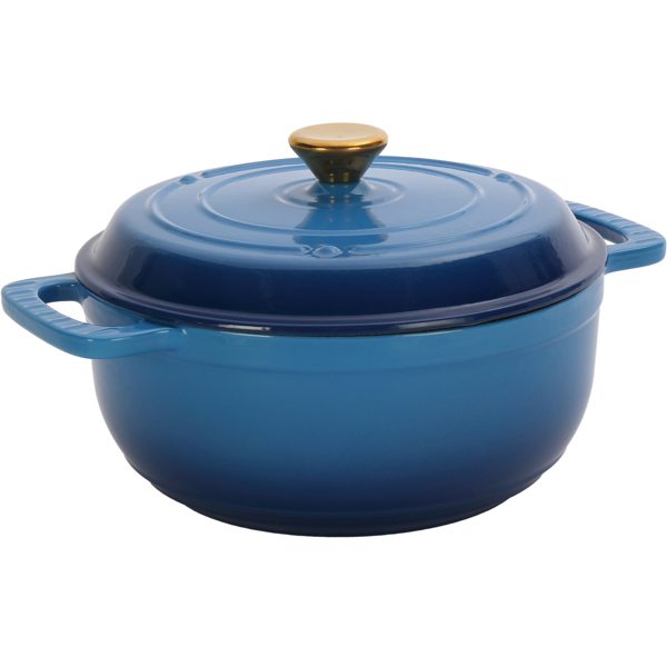 Cast Iron 6QT Cooking Pot - Gradient Blue - Includes Two Silicone Gloves - Ename