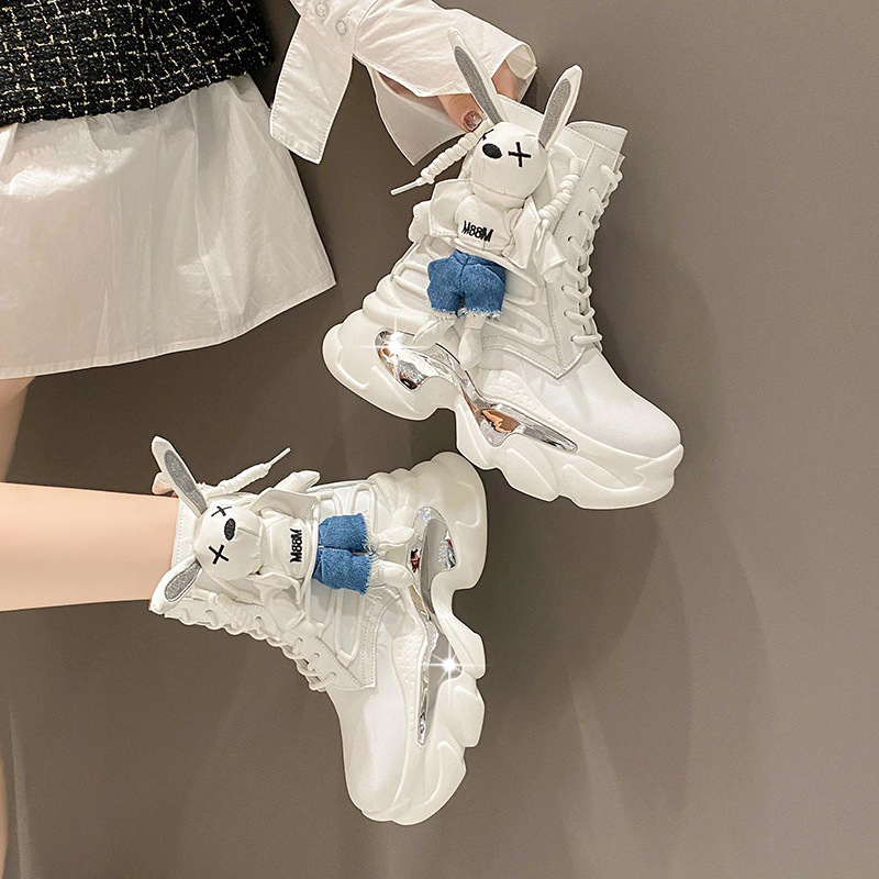 Women's High Top Shoes Thick Soled Sponge Cake Daddy Shoes Lace