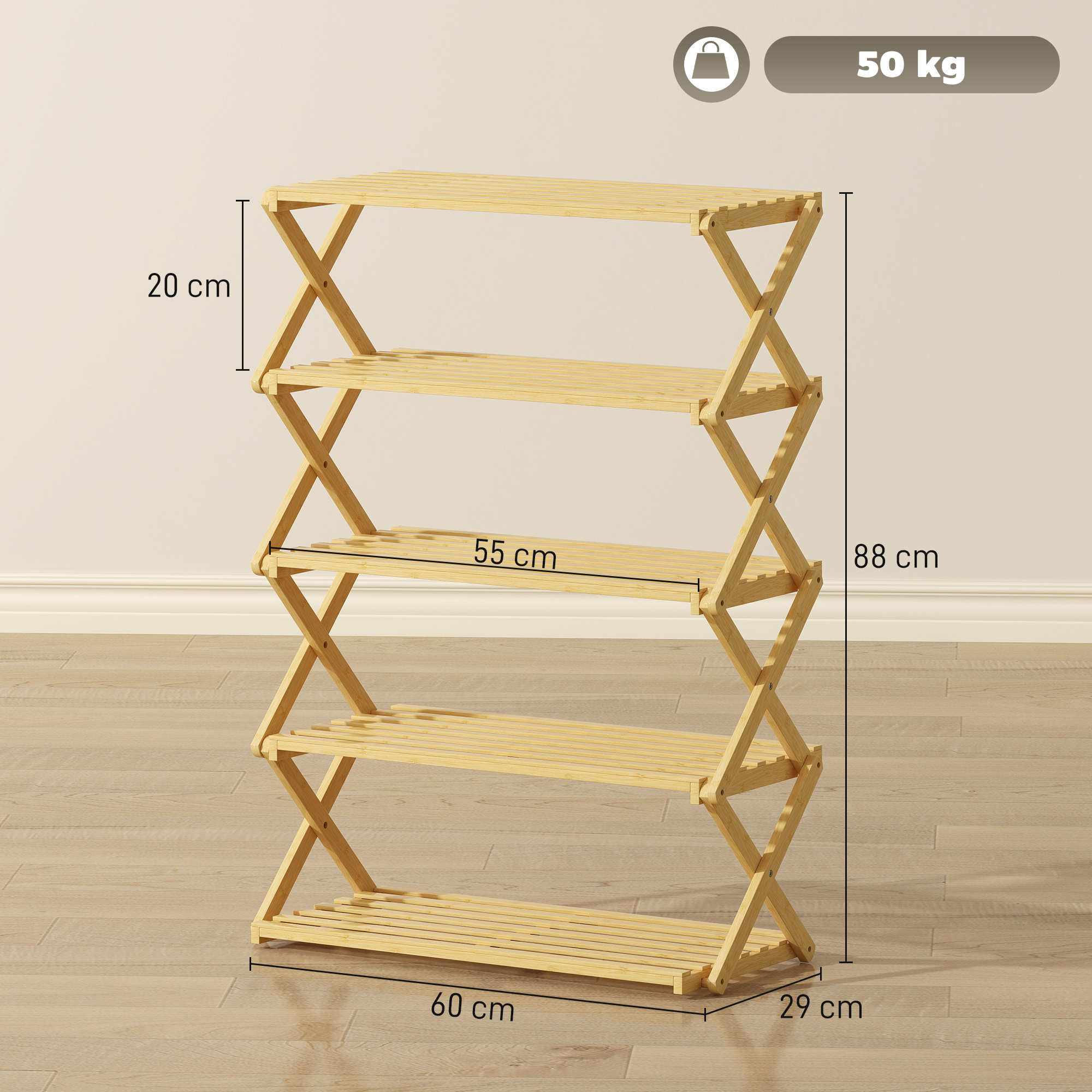 Three Layer Folding Bamboo Shoe Rack - Natural Color — image 7