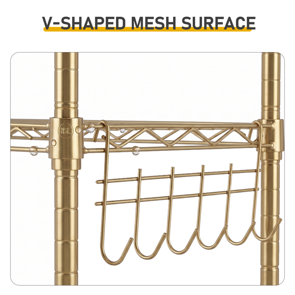 5-layer Display Rack With Adjustable Layer Spacing, Plug-in Deformable Structure, Adjustable Feet, Made Of Iron, 54x29x150cm, Powder-coated High-gloss Gold Finish — foto 5