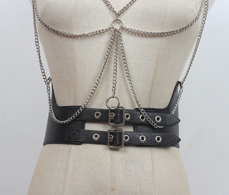 Dark Girl Punk Metal Chain Leather Waist