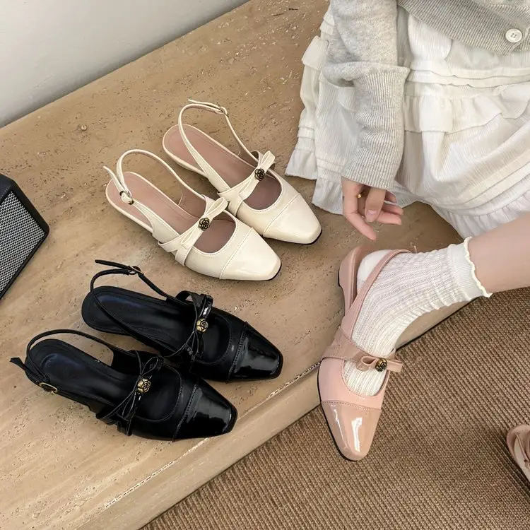 Women Two Tone Square Toe Slingback Flats
