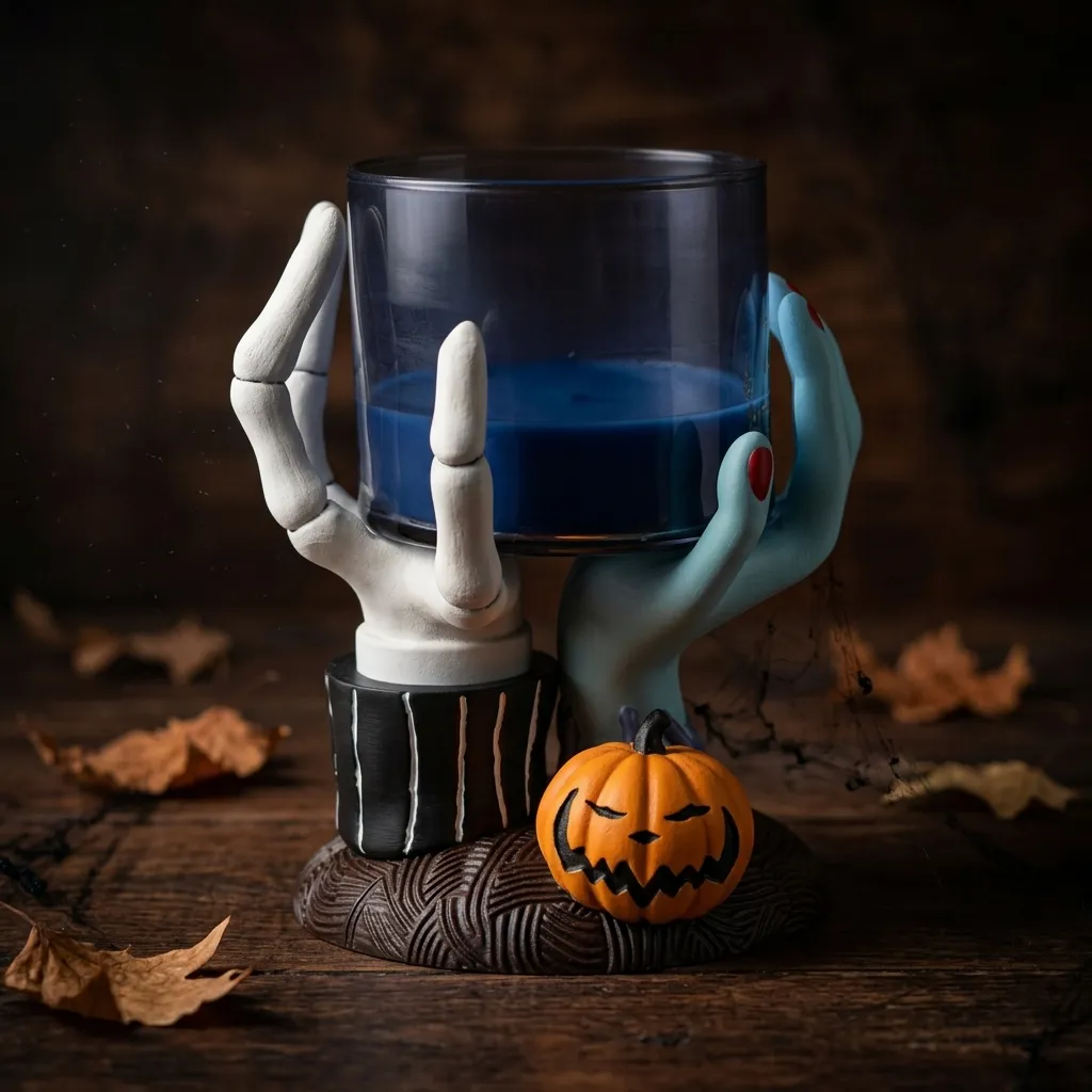Halloween Skeleton Hand Candle Holder, Spooky Pumpkin