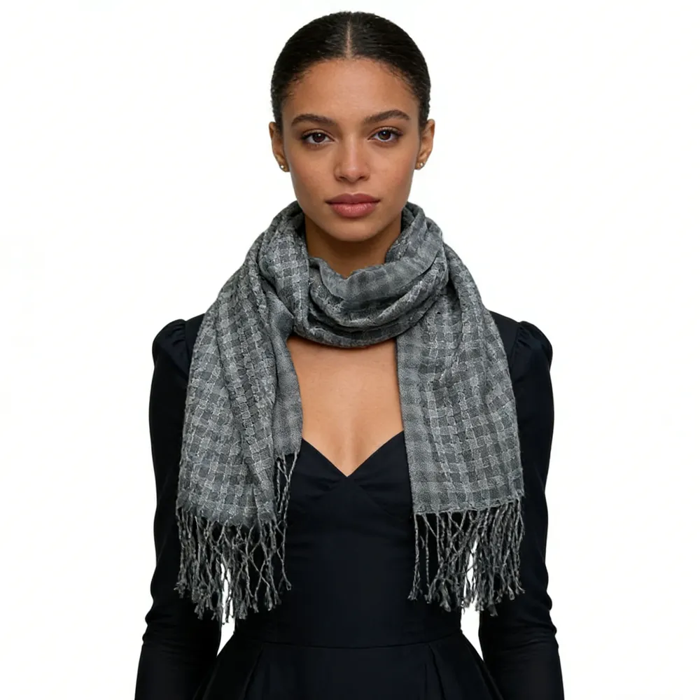 Deep Fringe Adds Movement Grey Acrylic Scarf