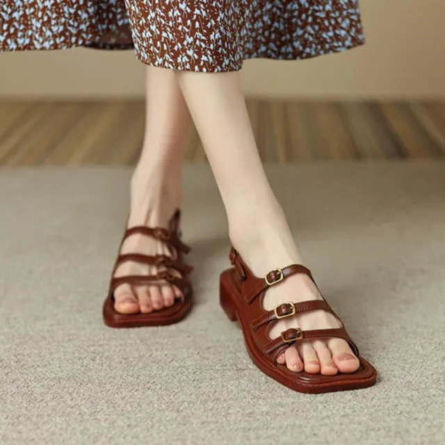 Women's Fashion Simple Comfortable Flat Roman Style Sandals Brown - Shop at LoveMi