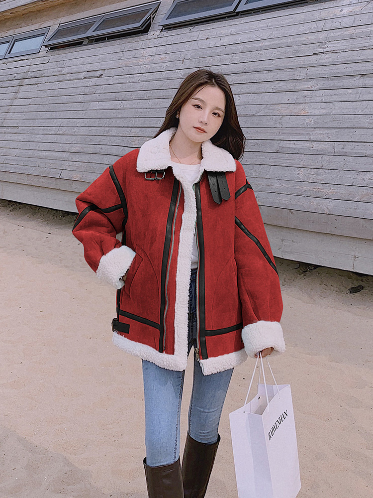 Women's Fashion Contrast Color Lamb Wool Coat