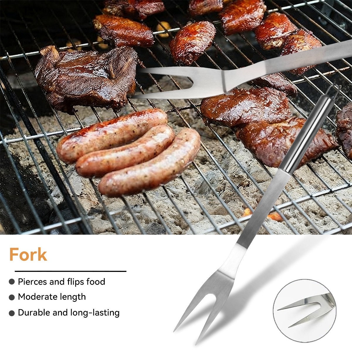 14X Stainless Steel BBQ Barbecue Tool Set Outdoor Grilling Utensils Kit Portable — image 10