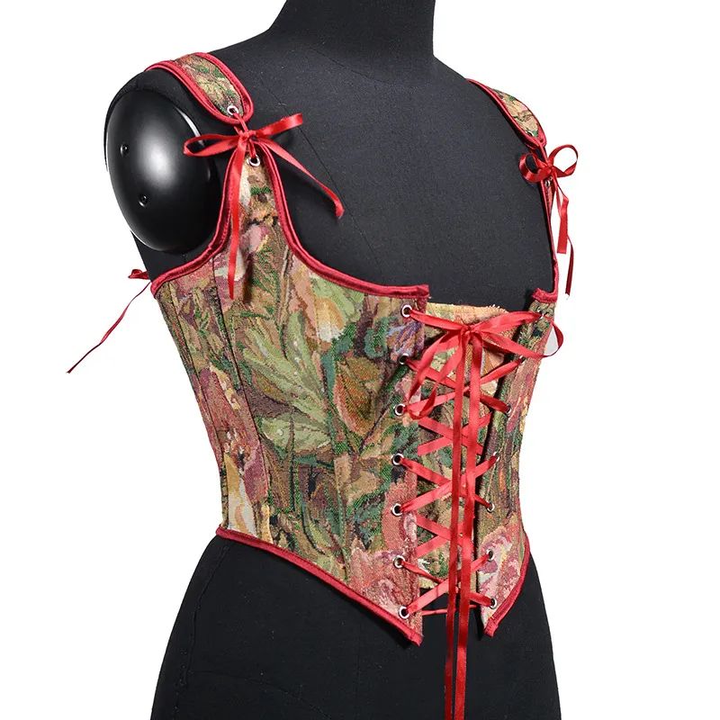 Woven Peony Embroidery Oil Painting Style Layered Vest Women's Top - Peony Red