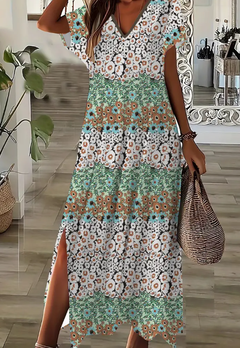 Short Sleeve Printed Pocket Dress