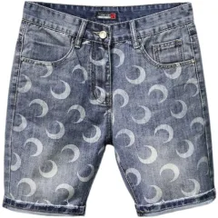 ClipsePrinted Denim Shorts Men's Summer Thin Section Light Color Slim Tide Brand Hole - Blue - View 1