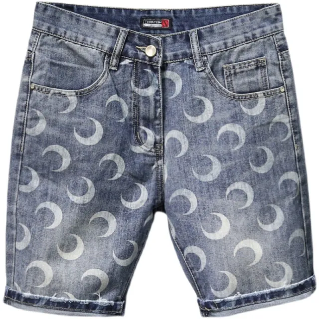 ClipsePrinted Denim Shorts Men's Summer Thin Section Light Color Slim Tide Brand Hole Blue - Shop at LoveMi