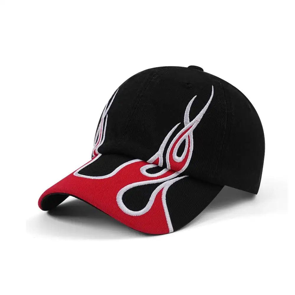 American-style Color-matched Flame Baseball Cap, Retro Washed Soft Top Baseball Cap, Men's And Women's Street Fashion Casual Hat