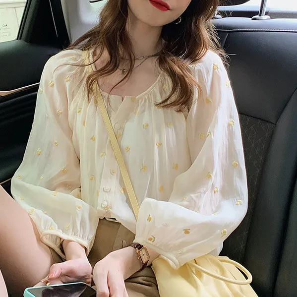 New French Chic Temperament Top Long Sleeved Shirt For Women Yellow - Shop at LoveMi