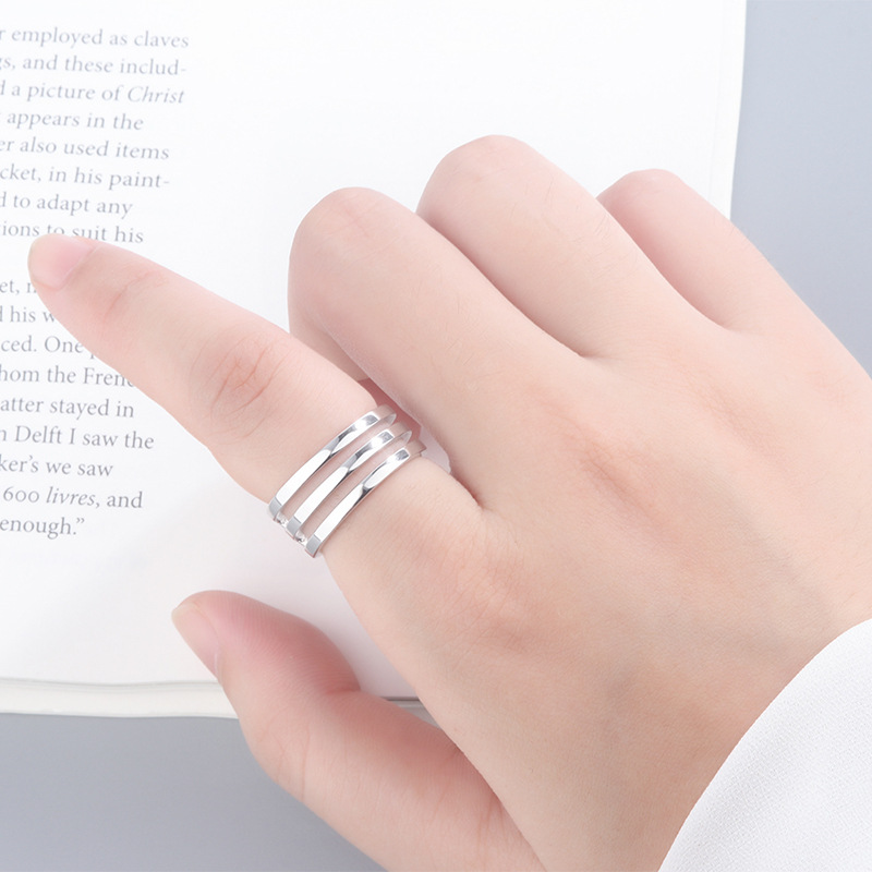 S925 Silver Jewelry Three-line Women's Ring Retro Simple All-matching Couple Style