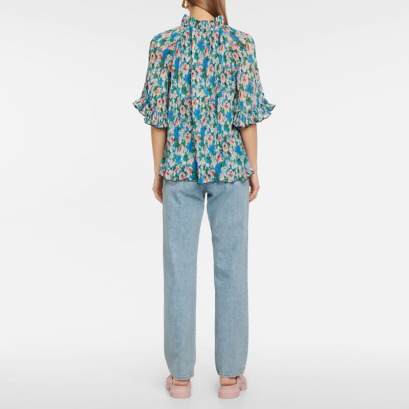 Title 10, Printed Mid-sleeve Georgette Shirt And Chiffon Top