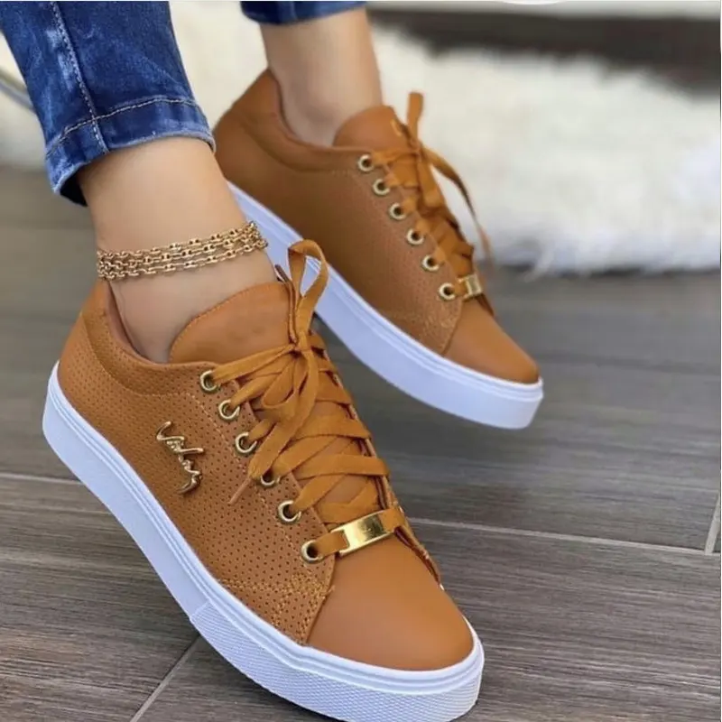 Women Flat Sneakers Breathable Lace-up Shoes for Girls