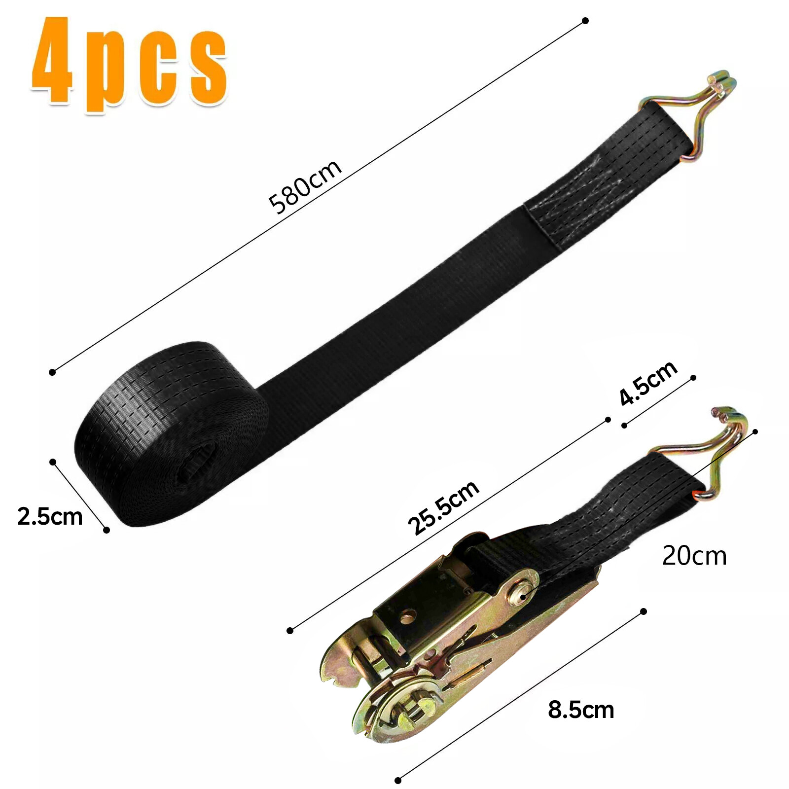 Ratchet Straps Tie Down 4 X 25mm Endless 6 Metre Black 3000kg Lashing Straps UK — foto 8