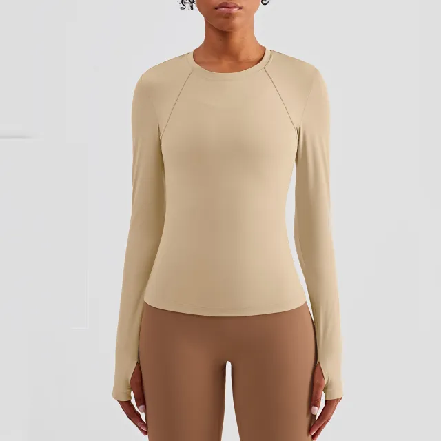 Women's Tight And Comfortable Fitness Sportswear Yoga Clothing Top Long Sleeve Light Camel - Shop at LoveMi