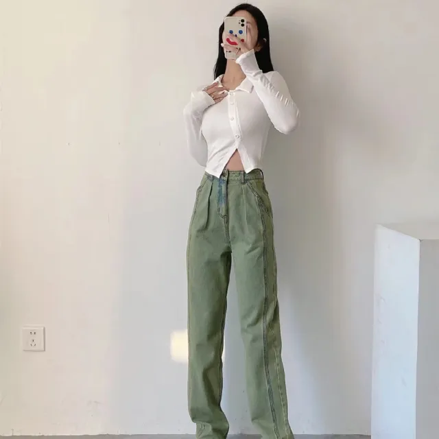 Fashion Personality Green Jeans Woman Green - Shop at LoveMi